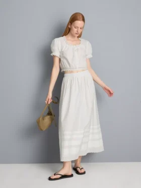 Falda midi de algodón con bordados