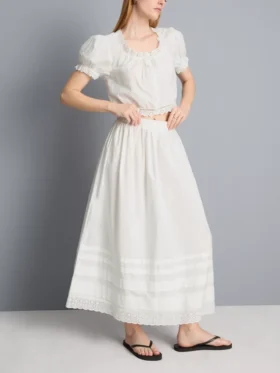 Falda midi de algodón con bordados