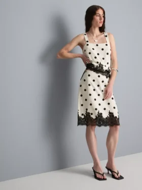 Falda midi de encaje con lunares, mezcla de algodón