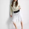Falda midi de encaje en capas con alto contenido en algodón