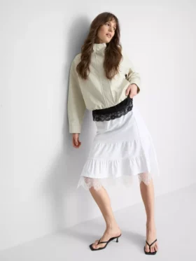 Falda midi de encaje en capas con alto contenido en algodón