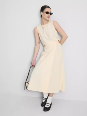 Falda midi de mezcla de algodón con lazo lateral