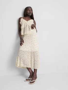 Falda midi floral texturizada de mezcla de algodón