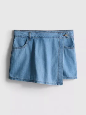Falda-pantalón asimétrica cruzada de denim de algodón