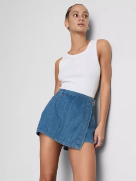 Falda-pantalón asimétrica cruzada de denim de algodón