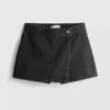 Falda-pantalón de denim de algodón de cintura alta