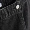 Falda-pantalón de denim de algodón de cintura alta