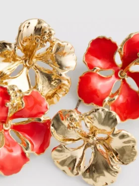 Lote de 2 pares de pendientes de botón con motivos florales