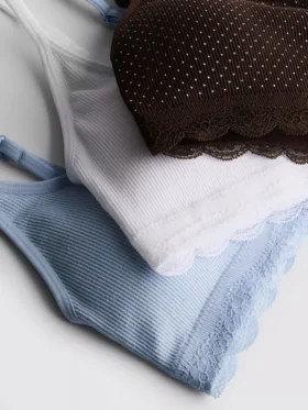 Lote de 3 bralettes sin costuras con ribete de encaje