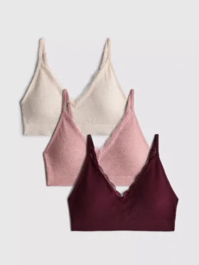Lote de 3 bralettes sin costuras con ribetes de encaje