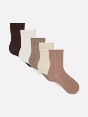 Lote de 5 pares de calcetines de cuello redondo de colores variados con alto contenido en algodón