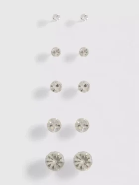 Lote de 5 pendientes de botón con piedras preciosas