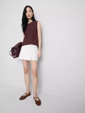 Minifalda-pantalón con lazos laterales de mezcla de lino