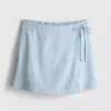 Minifalda-pantalón con lazos laterales de mezcla de lino