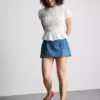 Minifalda-pantalón corta de denim de algodón
