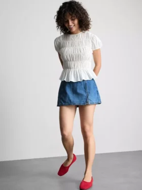 Minifalda-pantalón corta de denim de algodón