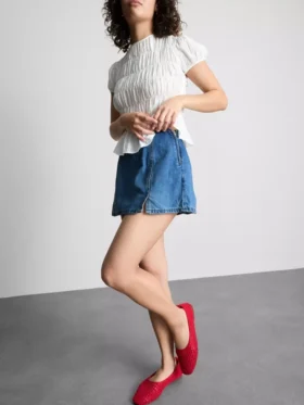 Minifalda-pantalón corta de denim de algodón