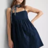Minivestido babydoll de denim de algodón