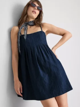 Minivestido babydoll de denim de algodón