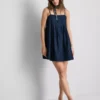 Minivestido babydoll de denim de algodón