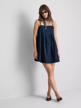 Minivestido babydoll de denim de algodón