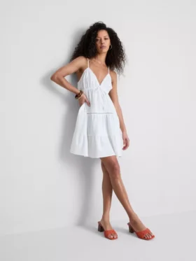 Minivestido de algodón con cuello en V y volantes