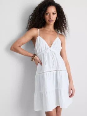 Minivestido de algodón con cuello en V y volantes