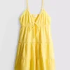 Minivestido de algodón con cuello en V y volantes