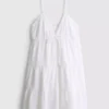 Minivestido de algodón con cuello en V y volantes