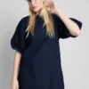 Minivestido de denim de algodón con mangas abullonadas