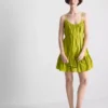 Minivestido de popelín con volantes y tirantes