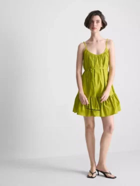 Minivestido de popelín con volantes y tirantes