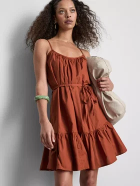 Minivestido de popelín con volantes y tirantes