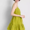 Minivestido de popelín con volantes y tirantes
