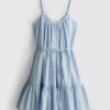 Minivestido de popelín con volantes y tirantes