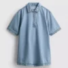Minivestido recto de denim de algodón con cuello