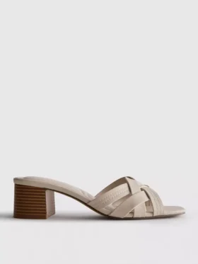 Mules de tacón grueso con tejido de imitación de piel