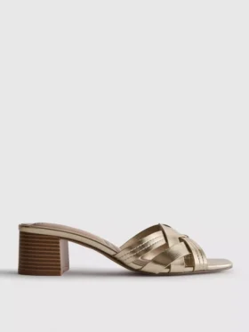 Mules de tacón grueso con tejido de imitación de piel