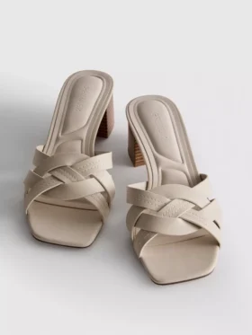Mules de tacón grueso con tejido de imitación de piel