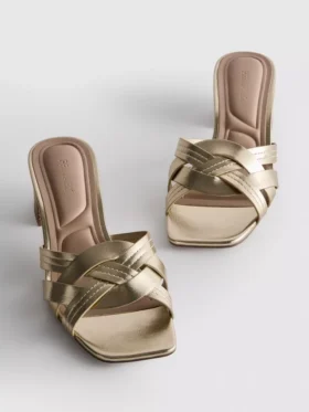 Mules de tacón grueso con tejido de imitación de piel