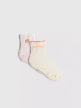 Pack de 2 calcetines de yoga de algodón, de caña media y color melocotón