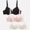 Pack de 3 sujetadores push-up de encaje con relleno y escote profundo
