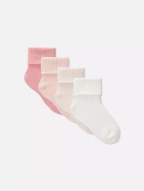 Pack de 4 pares de calcetines cortos con puño para bebé