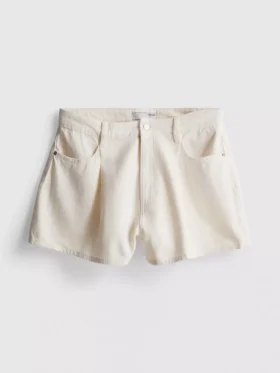 Pantalones Cortos acampanados plisados de denim con alto contenido en algodón