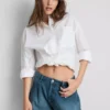 Pantalones Cortos acampanados plisados de denim con alto contenido en algodón