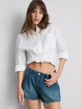 Pantalones Cortos acampanados plisados de denim con alto contenido en algodón