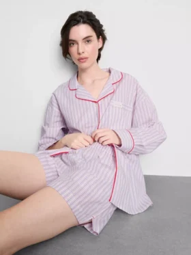 Pantalones cortos de pijama a rayas de algodón estilo «servicio de habitaciones»