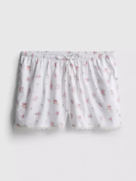 Pantalones cortos de pijama de algodón dobby con estampado floral