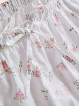 Pantalones cortos de pijama de algodón dobby con estampado floral