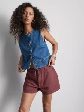 Pantalones cortos informales de algodón con cordón y abalorios